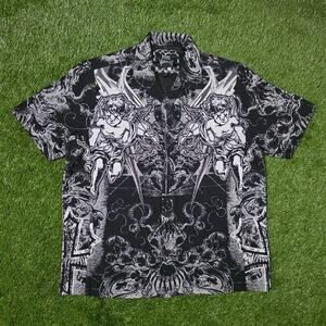 Rebel Vengeance Gothic Baroque Graphic Camp Button Up Shirt Men's Sz Large New